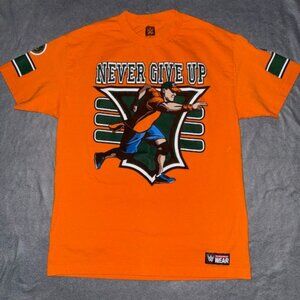 WWE John Cena Never Give Up Authentic Wear T-Shirt Size Large 15X Orange